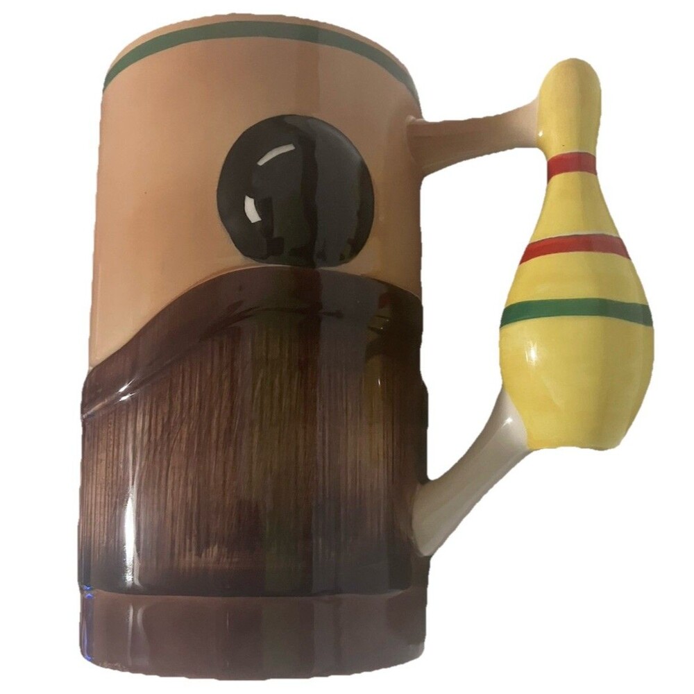 Mens Vintage Napco 3D Bowling Cup Mug 1961 Bowling Pin Handle Cleveland Ohio 6"